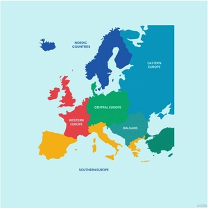 Europe Map With Regions Vector