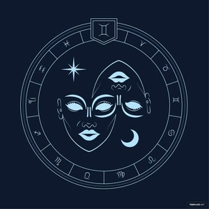 Round Gemini Zodiac Sign Vector
