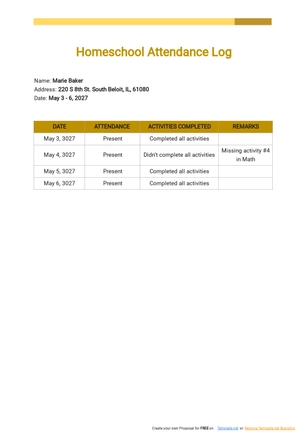 Homeschool Attendance Log Template