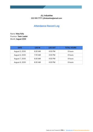 Attendance Record Log Template