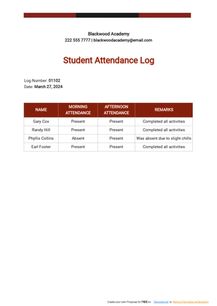 Student Attendance Log Template