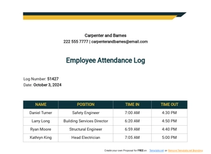 Employee Attendance Log Template