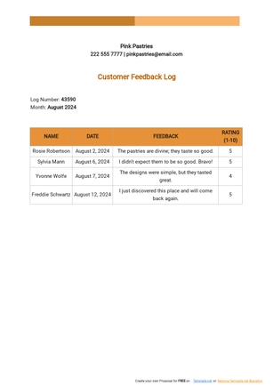 Customer Feedback Log Template Customer Feedback Log Template