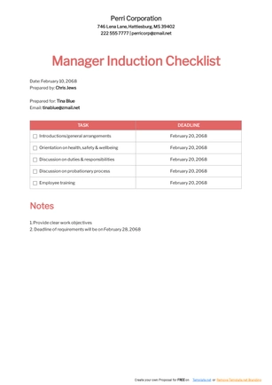 Manager Induction Checklist Template