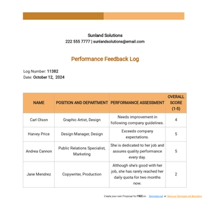 Performance Feedback Log Template