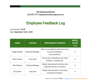 Employee Feedback Log Template