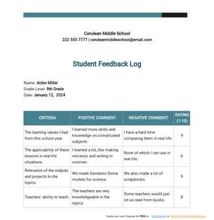 Student Feedback Log Template