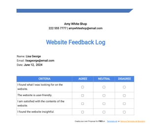 Website Feedback Log Template