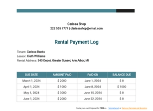 Rental Payment Log Template