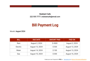 Bill Payment Log Template