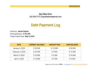 Debt Payment Log Template
