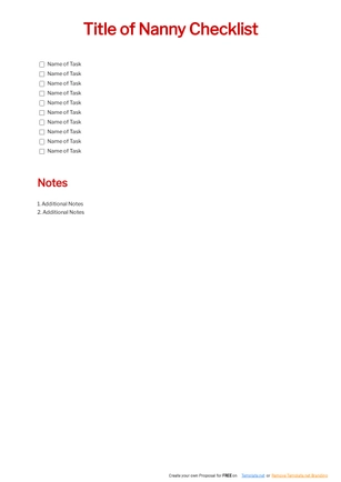 Blank Nanny Checklist Template Blank Nanny Checklist Template