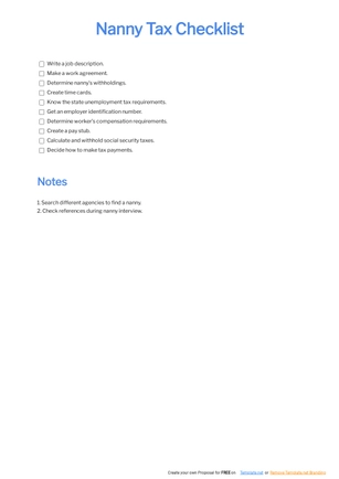 Nanny Tax Checklist Template