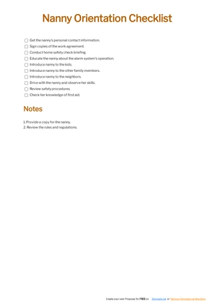 Nanny Orientation Checklist Template