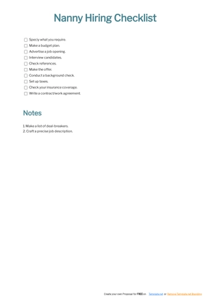 Nanny Hiring Checklist Template Nanny Hiring Checklist Template