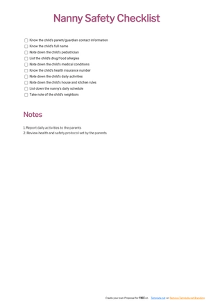 Nanny Safety Checklist Template