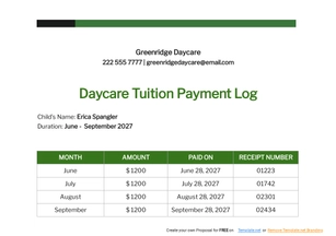 Daycare Tuition Payments Log Template Daycare Tuition Payments Log Template