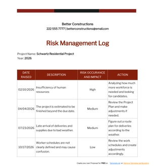 Risk Management Log Template