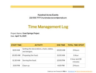 Time Management Log Template