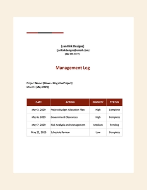 Management Log Template