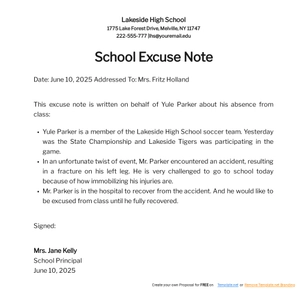 School Excuse Note Template School Excuse Note Template