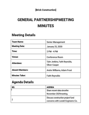 General Partnership Meeting Minutes Template General Partnership Meeting Minutes Template