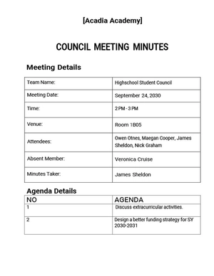 Council Meeting Minutes Template
