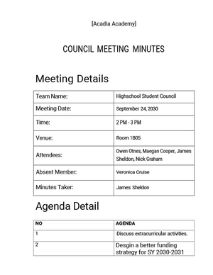 Student Council Meeting Minutes Template