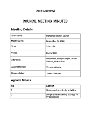 Family Council Meeting Minutes Template
