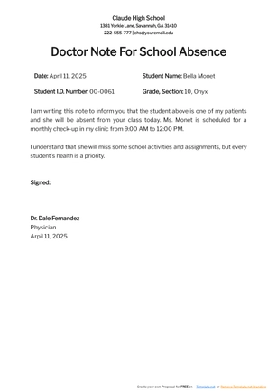 Doctors Note for School Absence Template Doctors Note for School Absence Template