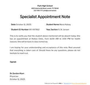 Specialist Appointment Notes Template