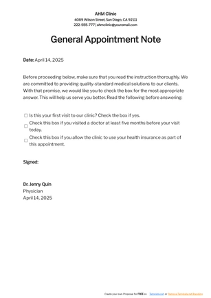 General Appointment Notes Template