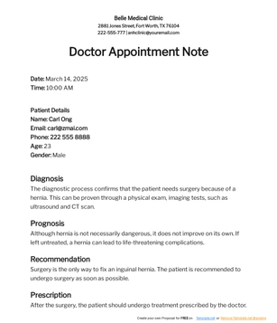 Surgical Appointment Notes Template