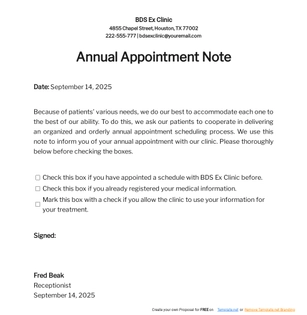 Annual Appointment Notes Template