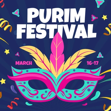 Free Purim Festival Instagram Post Template to Edit Online