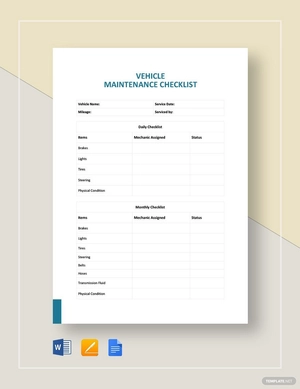 Vehicle Maintenance Checklist Template
