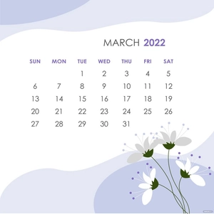 Girly March 2022 Calendar Vector