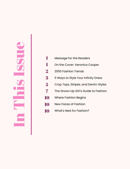 Fashion Table Of Contents Template