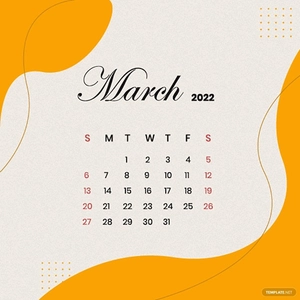Monthly March 2022 Calendar Vector