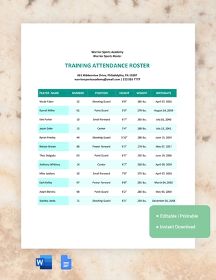 Training Attendance Roster Template
