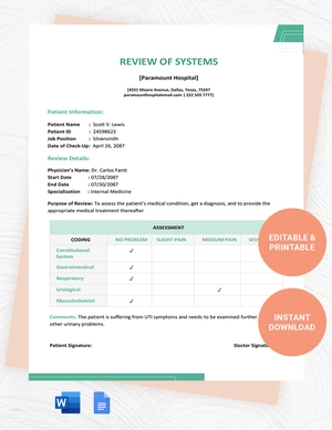 Review of Systems Template