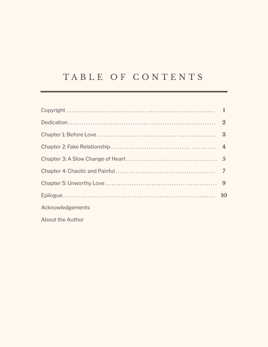 Novel Table of Contents Template