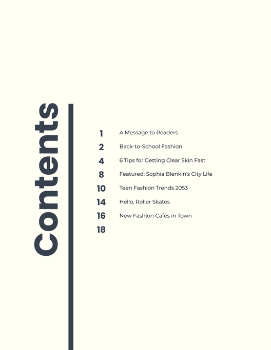 Creative Table Of Contents Template