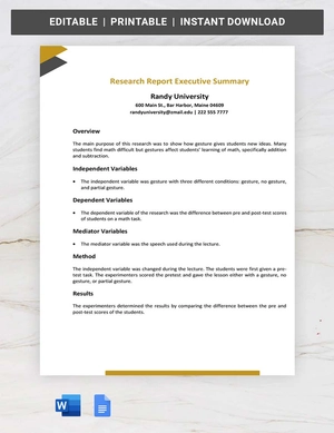 Research Report Executive Summary Template