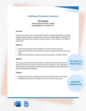 Healthcare Executive Summary Template
