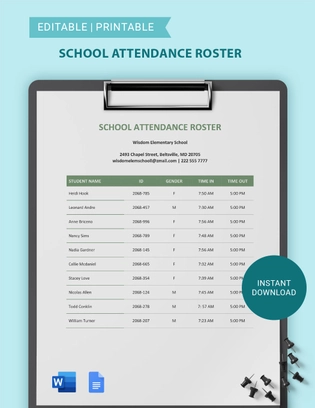School Attendance Roster Template