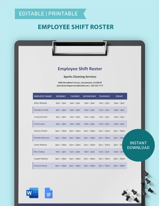 Employee Shift Roster Template