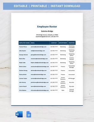 Employee Roster Format