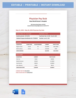 Physician Pay Stub Template