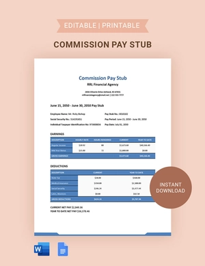 Commission Pay Stub Template